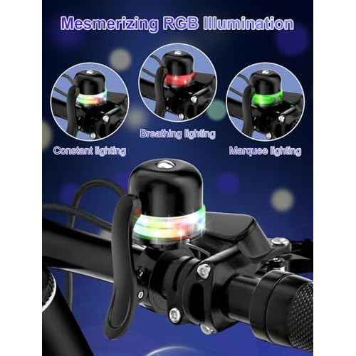 Bike Bell for Kids & Adults, Light up Bike Accessories Adjustable with Ferrules Fit for 0.74-1.25in(19-31.8mm) Bicycle Handlebars, Aluminum Made & Crisp Sound for Mountain Dirt Road Bike Ebike(Black)