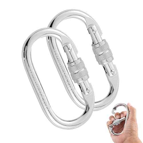 Heavy Duty Climbing Carabiner, Rated 25kN(5620lbs), Screw Locking Carabiner Clip, Oval Shape Carabiner for Rappelling, Hammocks, Aerial Work, Rigging, Rescue, Arborist