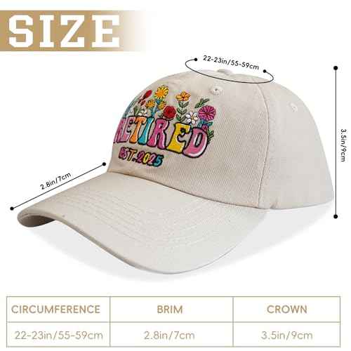 Embroidered Retired 2025 Hat, Retirement Adjustable Cotton Breathable Baseball Cap, Retirement Gifts for Men Woman