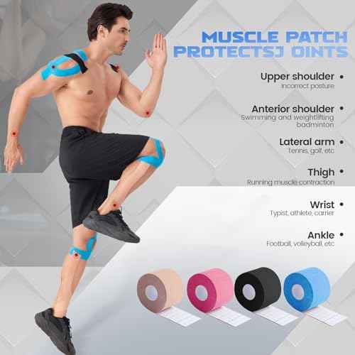 Kinesiology Tape (3 Rolls) - Acrylic Adhesive Muscle Tape - Waterproof, Breathable, Hypoallergenic - Ideal for Muscle Support & Injury Recovery - 2 Inches x 16 Feet (Beige)