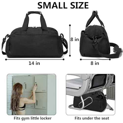 14 inch Small Gym Bag for Women & Men, Mini Duffel Bag for Travel Sports Lightweight Carry On Bag, Black