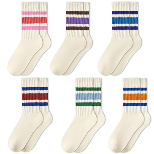 American Trends Retro Striped Crew Socks for Women Slouchy Athletic Calf Tube Socks Running Golf Tennis Volleyball Etc