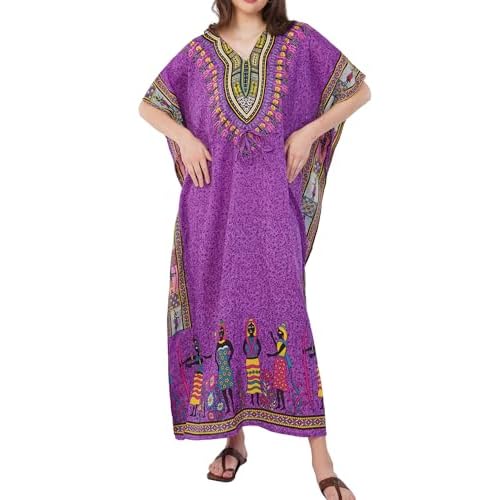 Divine threads Women African Print Kimono Cover Up V Neck Batwing Sleeve Plus Size Beach Kaftan Dresses Brown