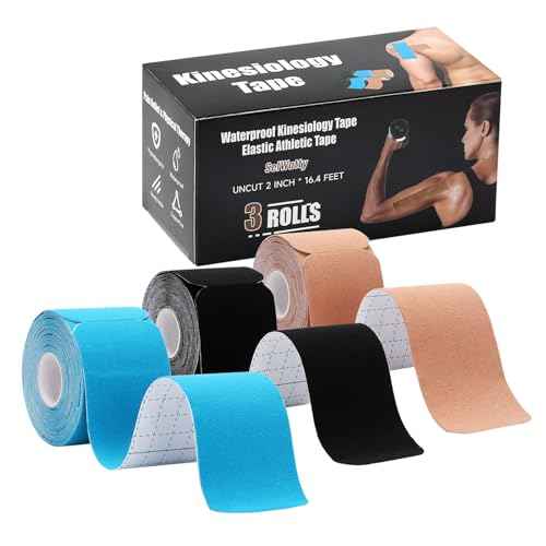 Kinesiology Tape, 3 Rolls Elastic Sports Athletic Tape, Sports Waterproof Tape for Support Muscle Joint Knee, Kinesiology Tape for Knees, 2 Inch¡¿16.4 FT, 3 Colors