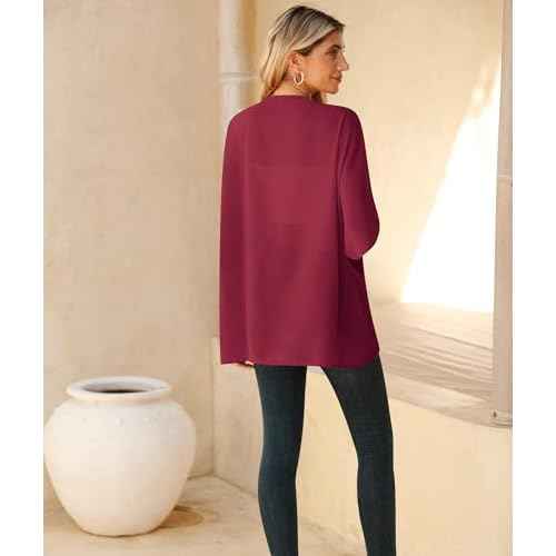 LILBETTER Women Lightweight Chiffon Cardigan Puff Sleeve Loose Beach Wear Cover Up Blouse Top