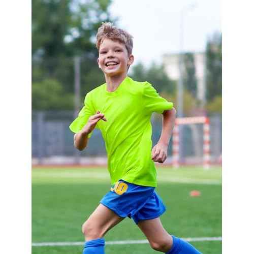 Boys Neon Shirts Dry Fit Athletic T Shirts UPF 50+ Performance Cooling Shirt Short Sleeve Rash Guard Kids Top for Boys Girls
