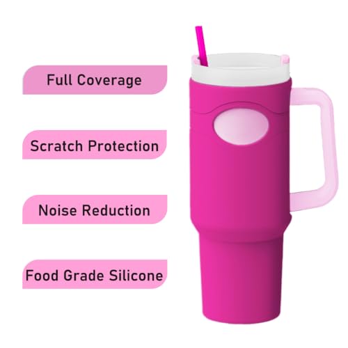 Silicone Boot for Stanley Cup 40 oz Accessories Sleeve Boots Bottom Protector & Replacement 12¡± Straw Set Compatible for Stanley Tumbler Quencher with Handle Full Body Case Anti-Slip