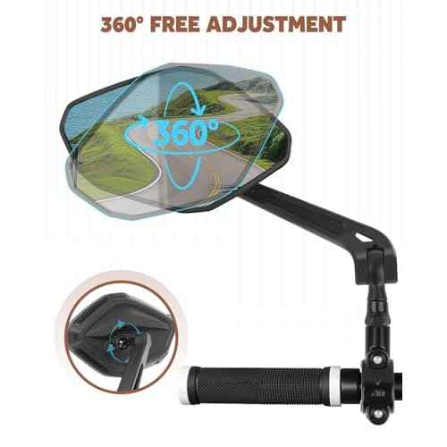 Bike Mirror Handlebar Mount, HD Wide Rear View Bicycle Mirrors for Handlebars with Scratch Resistant Glass, 360¡ÆAdjustable Bike Rear View Mirror for Scooter, Motorcycle, Bikes (HD Lens: Left)