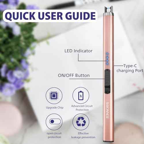 Electric Candle Lighter, Windproof Flameless USB Rechargeable Plasma Arc Lighter for Grill Firework Kitchen Camping (2 Pack - Rosegold)