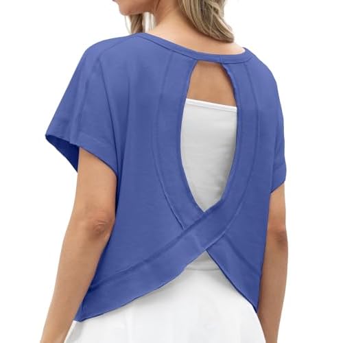 GRECERELLE Women's Open Back Workout Tops Backless Athletic Shirts Casual Crop Running Tee Y2k Yoga