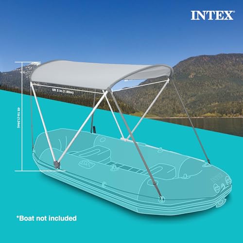 Intex Bimini Top Sun Shade Canopy Cover with Aluminum Frame for Mariner, Seahawk, Excursion, & Challenger Boat Models, Accessory Only, Gray