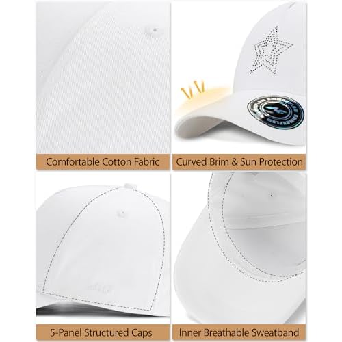 Shiny Rhinestone Baseball Caps for Women Structured Adjustable Trendy Sun Hat Star Golf Dad Hat