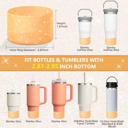 WUQID Protective Bling Silicone Boot Sleeve, Compatible with Stanley Tumbler 20-40oz & Hydro Flask Bottle 12oz-24oz, Glitter Reduces Dents Sleeve Cover for More Bottles/Tumblers Bottom of 2.83-2.95in