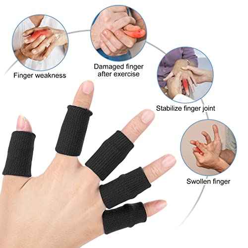 Finger Wraps, Finger Protector, 10Pcs Stretchy Flexible Fingers Sleeve Support Finger Protector Sports Aid Arthritis Band Wraps for Arthritis, Finger or Basketball Baseball(Black)