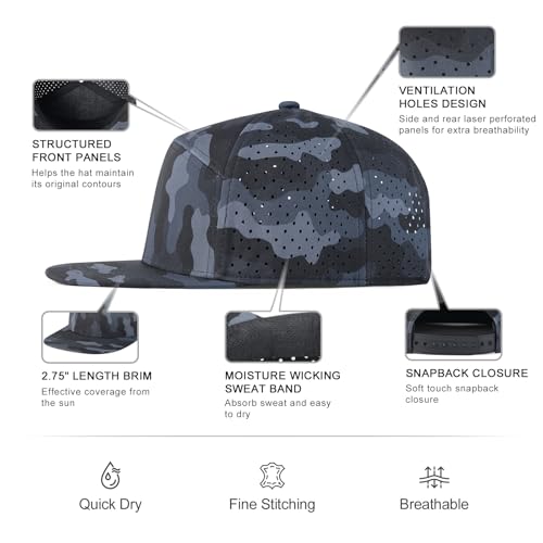 Men Flat Brim Adjustable Performance Hat Snapback Laser Perforated Baseball Cap