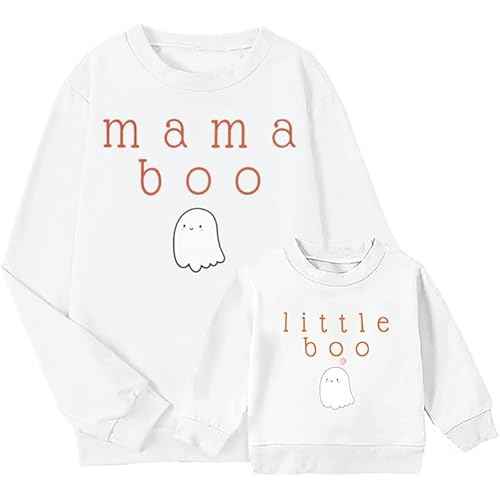 JINTING Mommy and Me Matching Outfits Halloween Little Boo Sweatshirt Spooky Mama Long Sleeve Shirt Tops