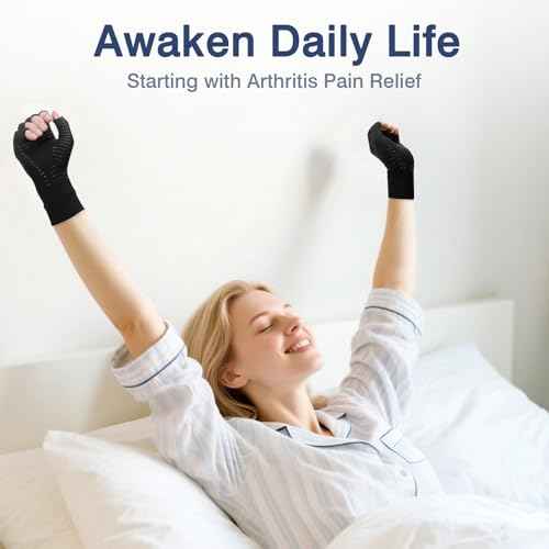 Compression Arthritis Gloves for Women and Men,Copper Infused Black Fingerless Gloves-Grip Design Breathable Comfort.