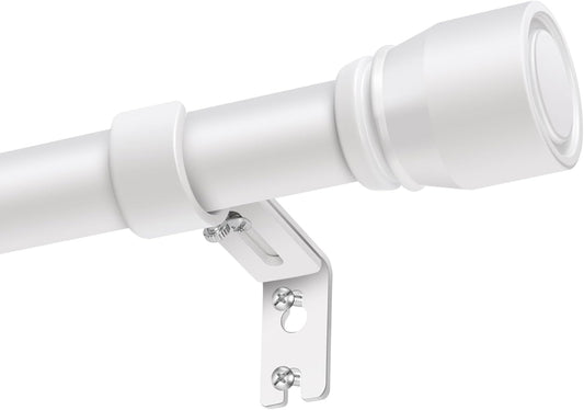 Skiennix Adjustable Curtain Rod - Heavy Duty 1” Diameter, 30 to 144 Inch, Matte White Finish