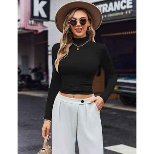 Ekouaer Women's Turtleneck Shirts Long Sleeve Soft Lightweight Fitted Mock Thermal Base Layer Tops