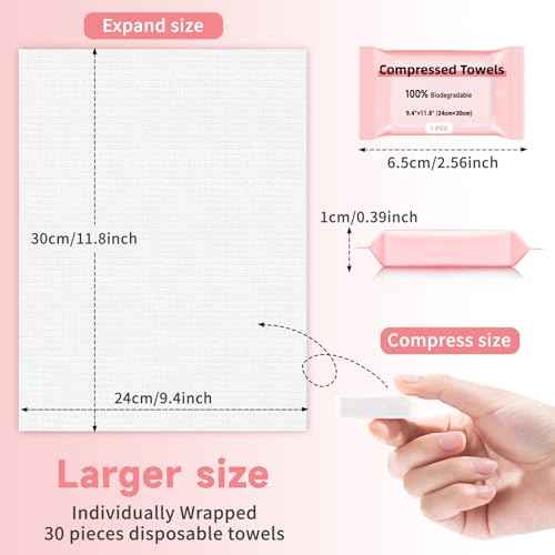 Disposable Compressed Face Towels, Ultra Soft Large Size Compressed Towel Tablets Portable Washcloth Reusable for Travel Camping Hiking Outdoor Sports Beauty Salon (30Pcs)