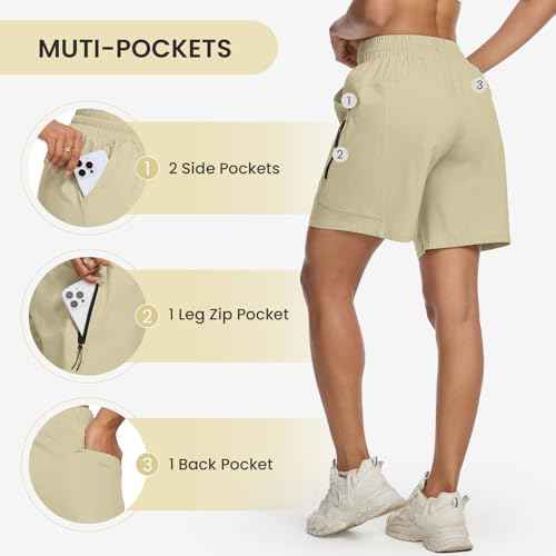 Women's 7" Hiking Cargo Shorts Quick Dry Athletic Short Pants Outdoor Water Resistant Bermuda Shorts with Multi Pockets
