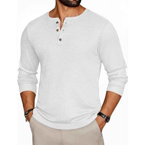 Ekouaer Mens Henley Long Sleeve Shirts Waffle T-Shirt Lightweight Thermal Undershirts S-XXL