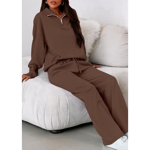 PRETTYGARDEN Womens Casual Two Piece Sets Fall 2025 Outfits Quarter Zip Sweatshirts Straight Leg Pants Sweatsuits Tracksuit