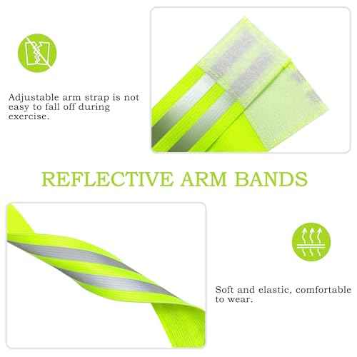 BlingKingdom 4 PCS High Visibility Reflective Armbands, Elastic Reflective Arm Band and Ankle Band, Adjustable Reflective Strap Bracelets for Running, Walking, Cycling