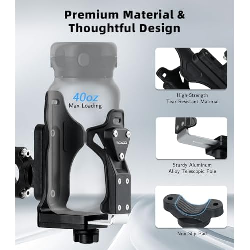 MoKo Bike Water Bottle Holder, Adjustable Bike Water Bottle Cage for 1.9-3.6" Diameter Bottle, for Handlebar & Frame, Motorcycle Cup Holder with Screw Tool, for Bicycle/Stroller/Scooter/Wheelchair/ATV
