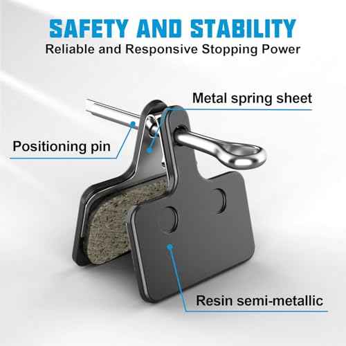 Bike Brake Pads, 4 Pairs Resin Semi-Metallic Bicycle Brake Pads, Brake Pad Fits for TRP Tektro Shimano Deore Br-M575 M515 T615 T675 M505 M416 M495 M395 M486, Disc Brake Pads for Mountain Bike