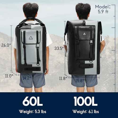 Haimont 100L Waterproof Backpack Large Roll Top Dry Backpacks Marine Dry Bags with Air Valve Travel Surfing Black/Grey