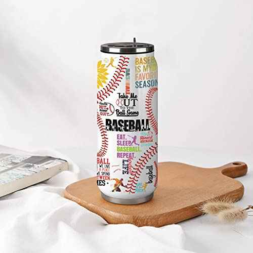 Baseball Tumbler Cup Travel Mug With Lid,Baseball Lover Birthday Gifts Stainless Steel Vacuum Coffee Mug Cup Baseball Gifts For Women Men 17 Oz