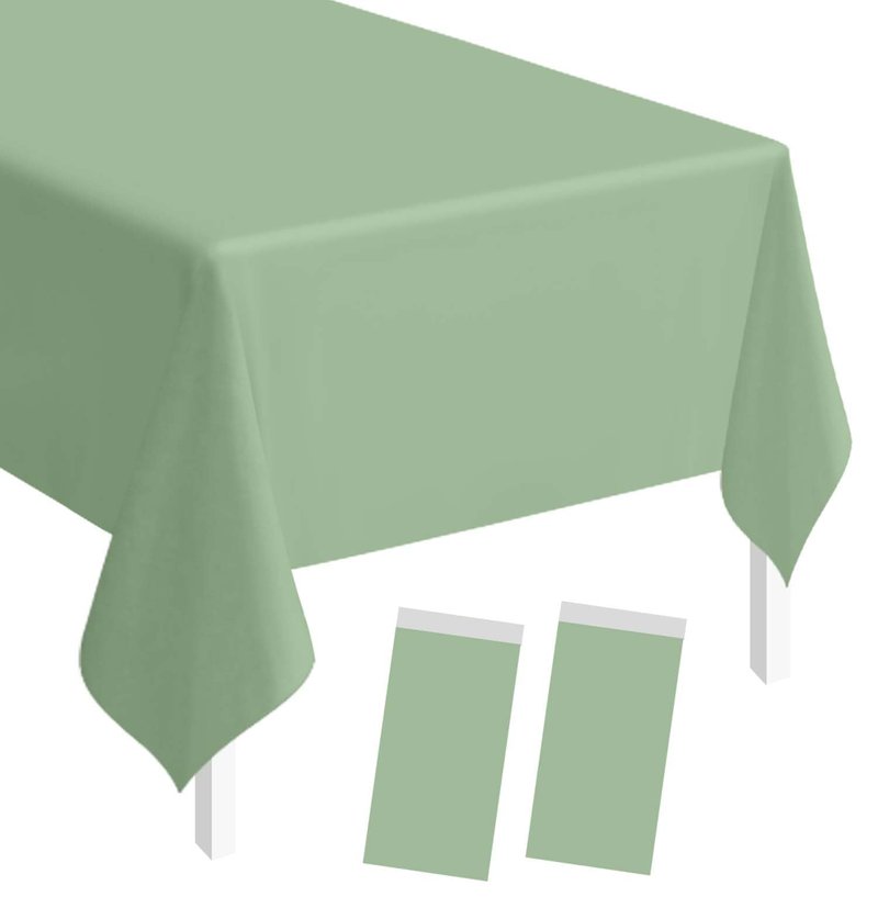 SietDESEO 2 Pack Sage Green Plastic Tablecloth Rectangle 54 x 108 Disposable Light Green Table Cloth Plastic Waterproof Sage Table Cover for Birthday Wedding Baby Shower Party Decorations