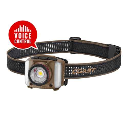 Coast FL97R Voice-Controlled 1200 Lumen Rechargeable LED Headlamp with Pure Beam¢ç Spot & Flood, ARC Lighting, Red & Green Color Modes, Glide Focus¢â Radial Arm Dial and USB-C Charge Port, Desert