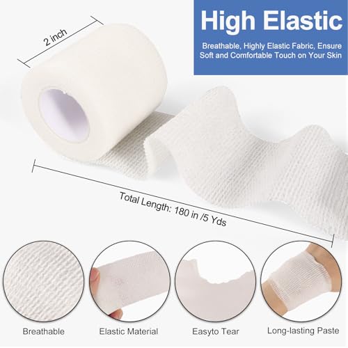 24 Pack White Self Adhesive Bandage, 2¡± x 5 Yards Medical Wrap, Cohesive Bandage Wrap, White Tape Baseball, Self Stick Bandage Tpae, First Aid Gauze for Ankle, Leg, Arm