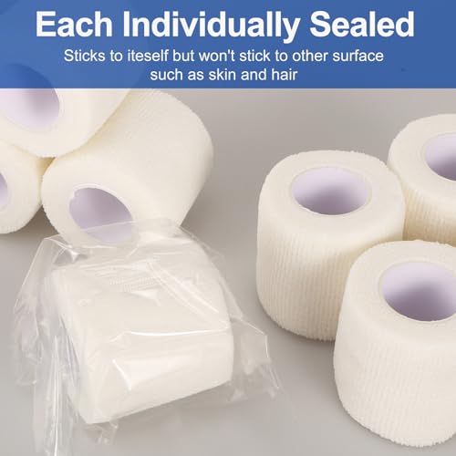 24 Pack White Self Adhesive Bandage, 2¡± x 5 Yards Medical Wrap, Cohesive Bandage Wrap, White Tape Baseball, Self Stick Bandage Tpae, First Aid Gauze for Ankle, Leg, Arm