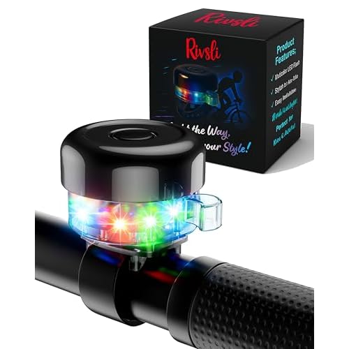 Bike Bell for Kids & Adults, LED Light Up Bike Bell Loud Crisp Sound Bicycle Bell with 3 Lighting Mode, Rechargeable Adjustable Strap Bike Accessories Fits Most City Bike Mountain Bike Children's Bike