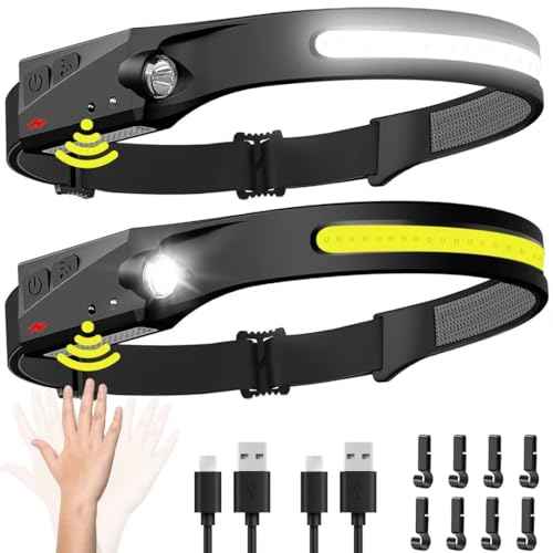 Headlamp Rechargeable 2PCS, 230¡Æ Wide Beam Head Lamp LED with Motion Sensor for Adults - Camping Accessories Gear, Waterproof Head Light Flashlight for Hiking, Running, Repairing, Fishing, Cycling