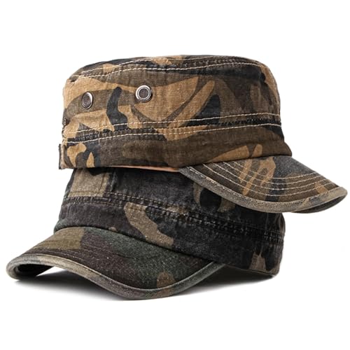 2 Pack Cadet Army Caps Cotton Military Style Patrol Hats Adjustable Veteran Flat Top Hat