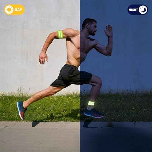BlingKingdom 4 PCS High Visibility Reflective Armbands, Elastic Reflective Arm Band and Ankle Band, Adjustable Reflective Strap Bracelets for Running, Walking, Cycling