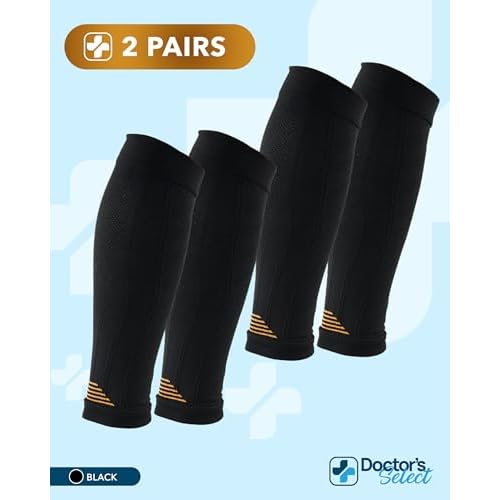 Doctor's Select 2 Pairs Copper Calf Compression Sleeve - Leg Compression Sleeves for Women & Men, Shin Splint Relief