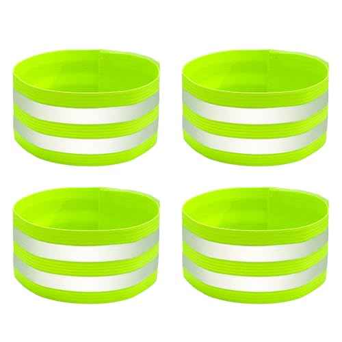 BlingKingdom 4 PCS High Visibility Reflective Armbands, Elastic Reflective Arm Band and Ankle Band, Adjustable Reflective Strap Bracelets for Running, Walking, Cycling