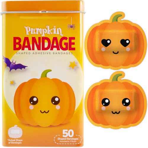BioSwiss Kids Bandages, Halloween Pumpkin Shaped Self Adhesive Bandage Set, Latex Free, Sterile Wound Care, 50 Count