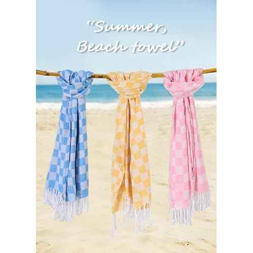 Checkered Plaid Turkish Beach Towel Vacation Essentials Blanket Sand Free Quick Dry Oversized Thin Cloud Clearance Alaska Cruise Summer Accessories Beach Gift Must Haves Gear Stuff Travel Gadgets