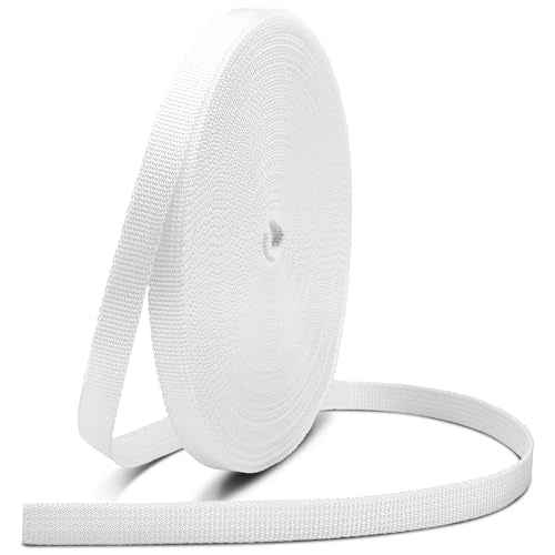CooBigo Nylon Webbing 3/8 Inch Heavy Duty White Nylon Webbing Straps 3/8" Wide,12 Yard Webbing Strapping for Outdoor Crafting DIY