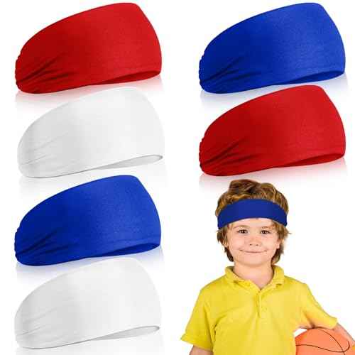 Deekin 6 Pcs Sweatbands for Kids Soccer Headbands Boys for Sports Breathable Sweat Wicking Headband for Kids Athletic Baseball Football Youth 5-15 Years Old