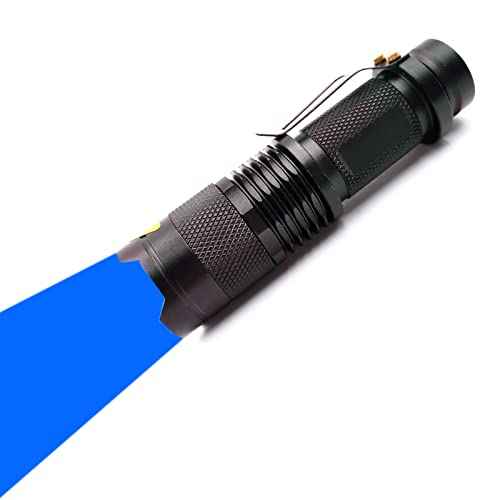 Blue LED Flashlight with Clip and Adjustable Focus for Hunting and Fishing