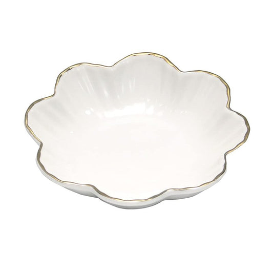 HOKMOKQOK Porcelain Serving Dish,Ceramics Flower Relish Tray with Metallic Rim,Serving Bowls for Wedding,Party Perfect for Small Cereal, Pasta, Salad, Candy and Snacks White 6.6 inch (6.6 inch)