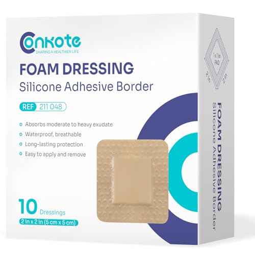 Conkote Silicone Foam Dressings 2'' X 2'', Large Bandages for Wound Care, Box of 10 Dressings