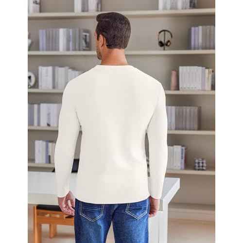 Ekouaer Mens Long Sleeve Shirts Crew Neck Fleece Thermal Undershirts Midweight Sweatshirts Soft Base Layer Pullover Tee Tops